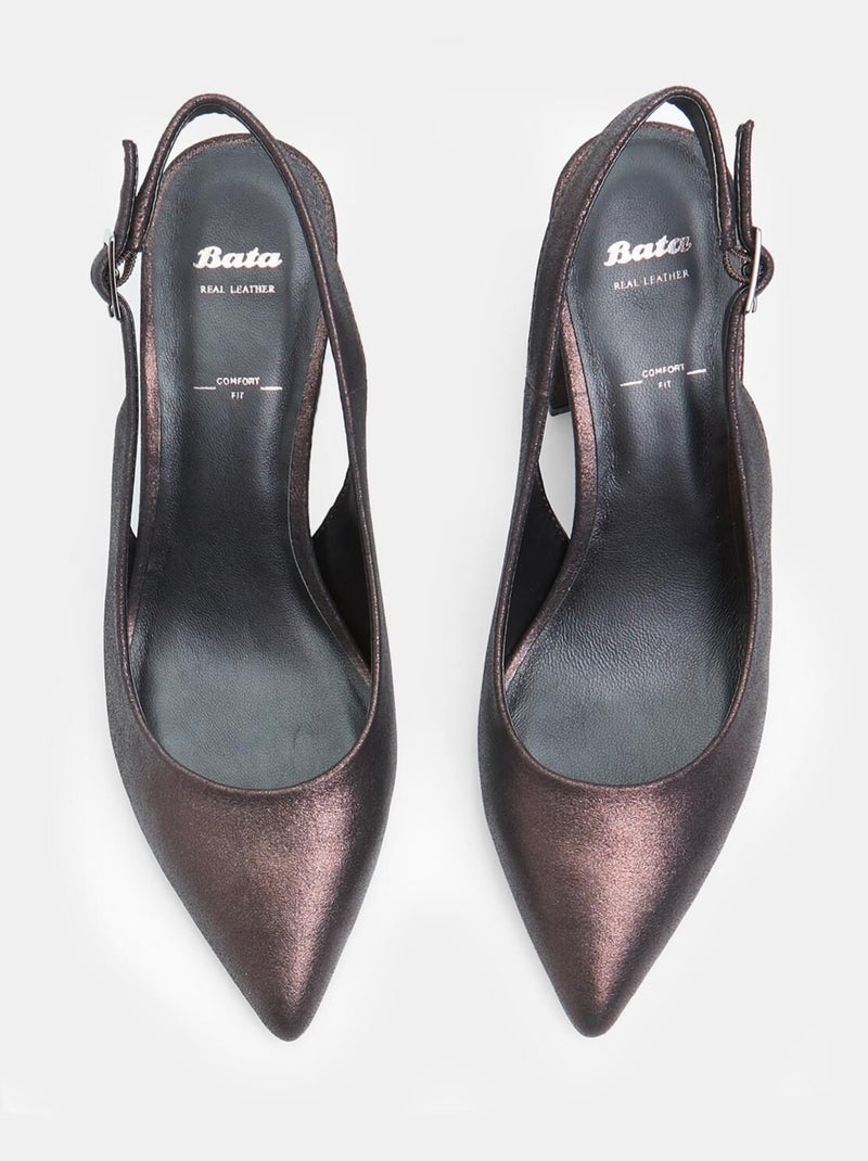 Escarpins Slingback en cuir BATA Marron - Kiabi