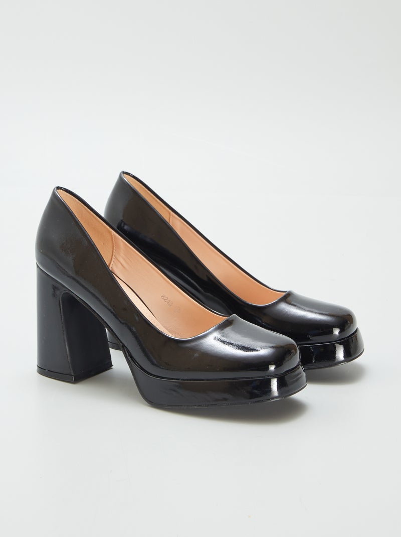 Escarpins vernis à talons carrés NOIR - Kiabi