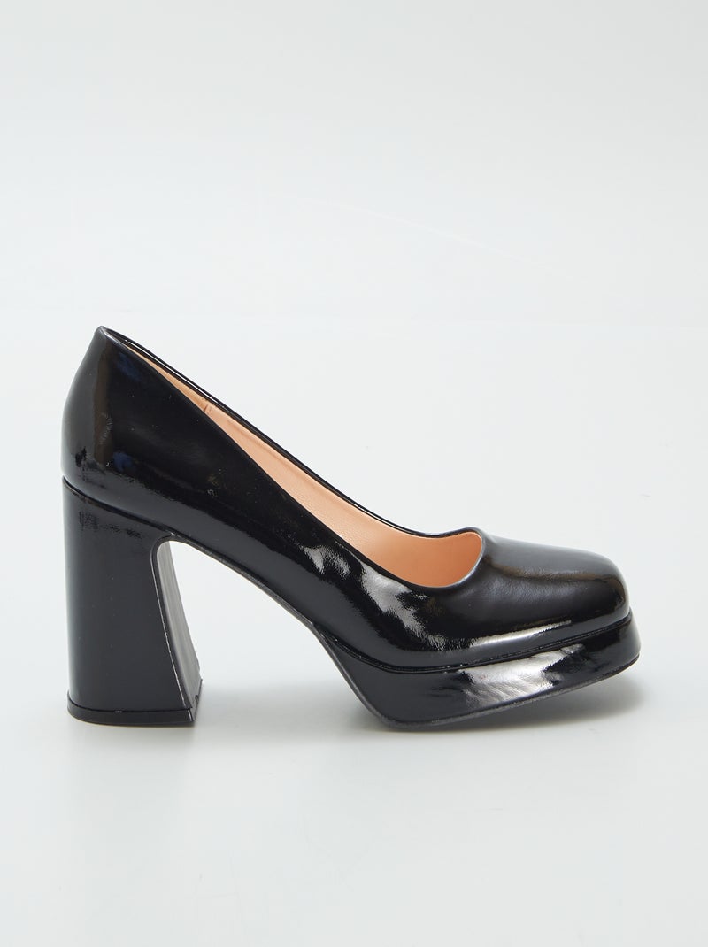 Escarpins vernis à talons carrés NOIR - Kiabi