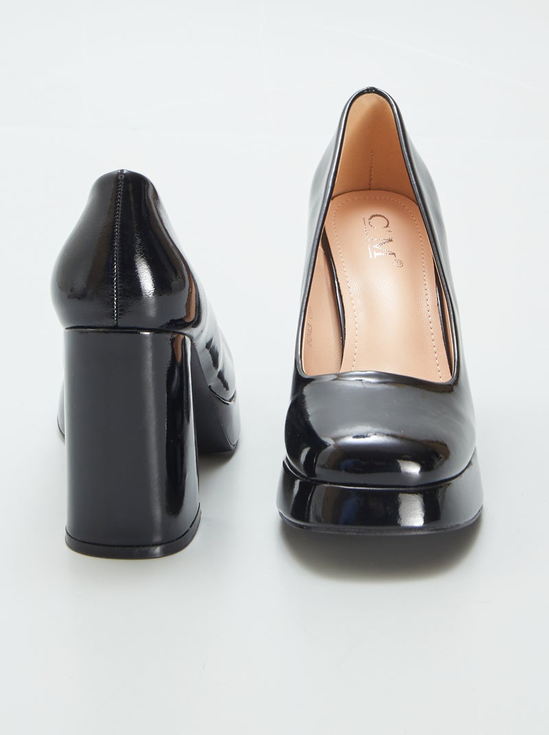 Escarpins vernis à talons carrés NOIR - Kiabi