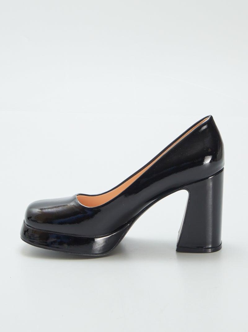 Escarpins vernis à talons carrés NOIR - Kiabi