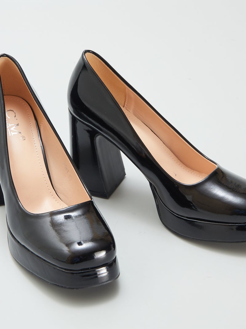 Escarpins vernis à talons carrés NOIR - Kiabi