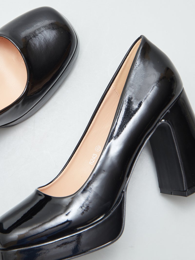 Escarpins vernis à talons carrés NOIR - Kiabi
