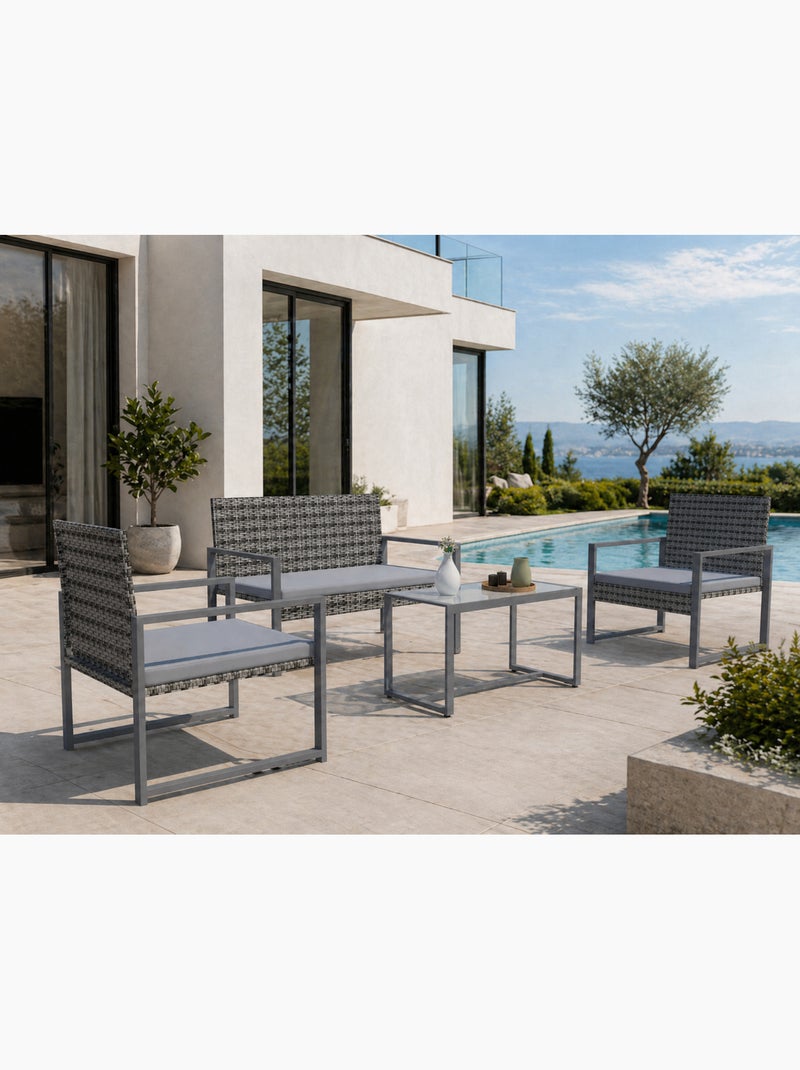 ESNA Salon de jardin bas 4 places résine tressée gris foncé Gris foncé - Kiabi