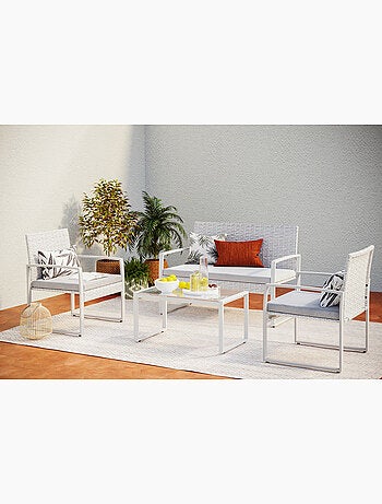 ESNA Salon de jardin bas résine tressée 4 places