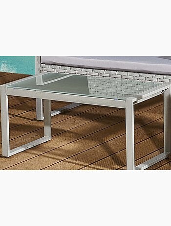 ESNA Salon de jardin bas résine tressée 4 places