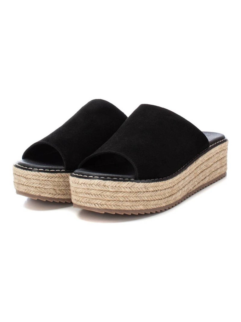 Espadrilles à plateforme pour femme en cuir Noir - Kiabi