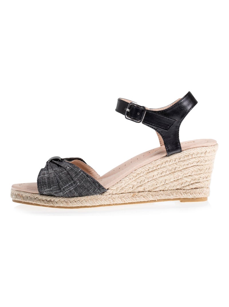 Espadrilles à talon 6 cm et bout ouvert détail nœud  Isotoner Noir - Kiabi