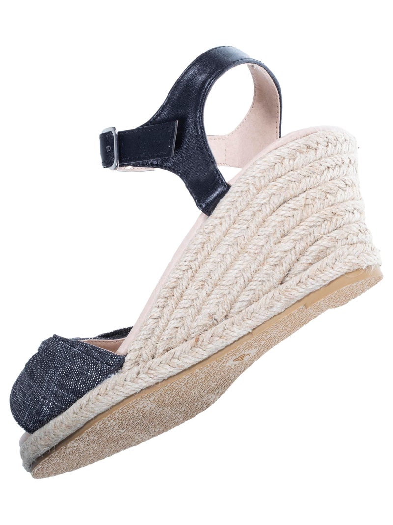 Espadrilles à talon 6 cm et bout ouvert détail nœud  Isotoner Noir - Kiabi