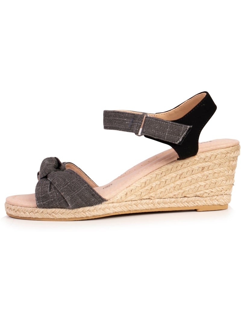 Espadrilles à talon 6 cm et bout ouvert détail nœud  Isotoner Noir - Kiabi