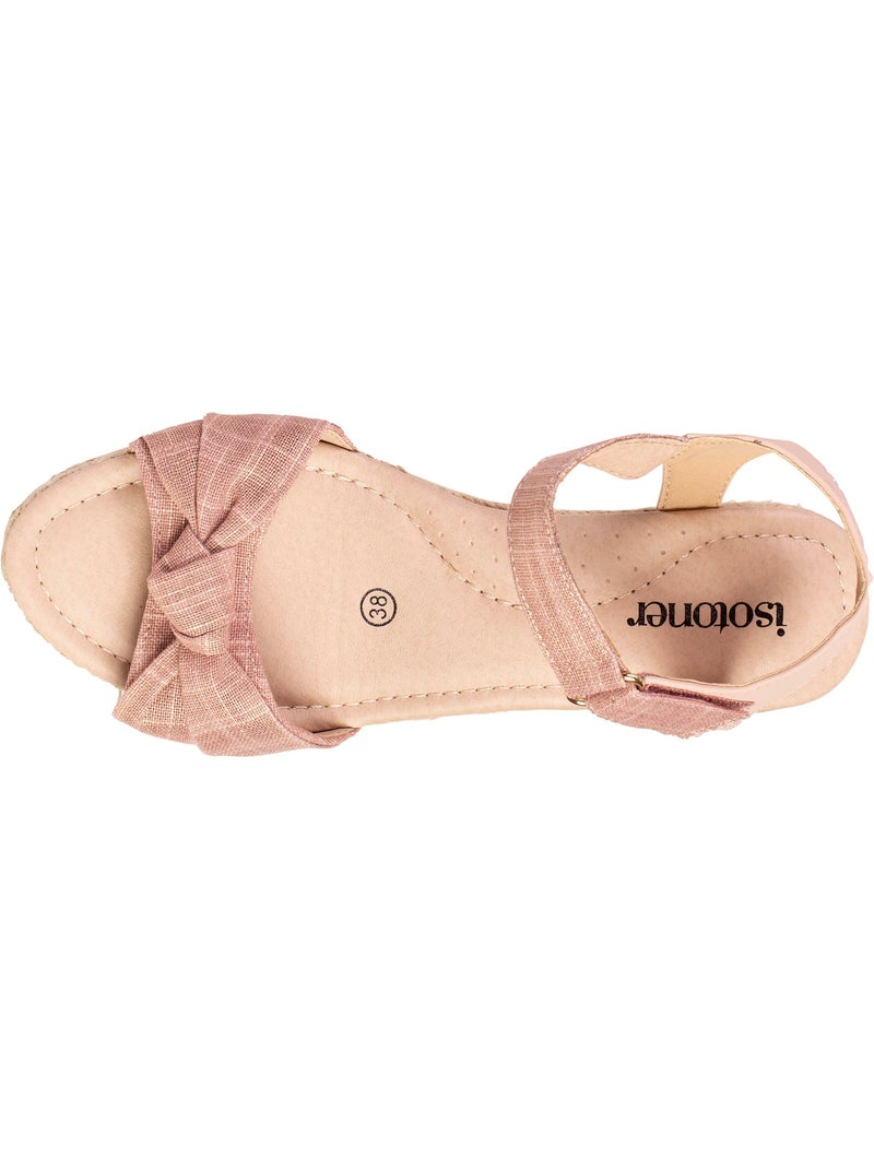 Espadrilles à talon 6 cm et bout ouvert détail nœud  Isotoner Rose - Kiabi
