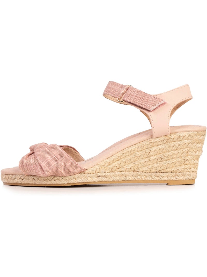 Espadrilles à talon 6 cm et bout ouvert détail nœud  Isotoner Rose - Kiabi