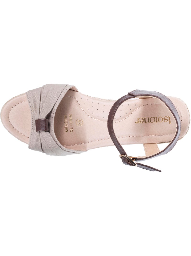 Espadrilles à talon 6 cm et bout ouvert détail nœud  Isotoner Taupe - Kiabi