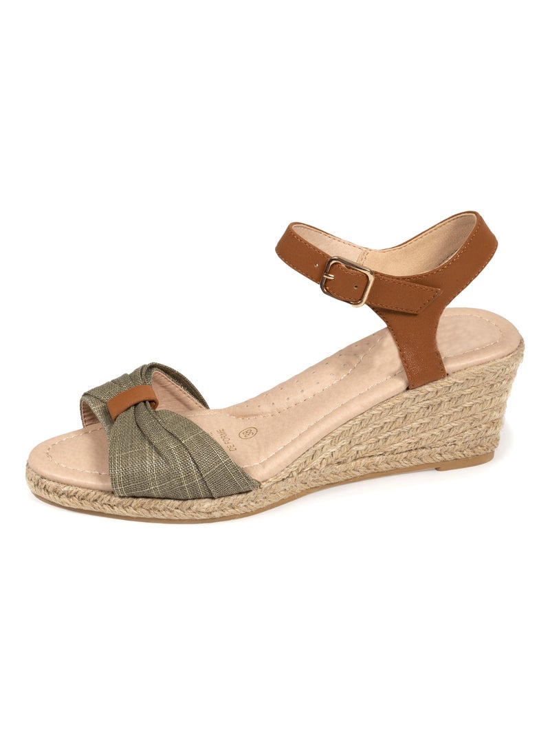 Espadrilles à talon 6 cm et bout ouvert détail nœud Kaki - Kiabi