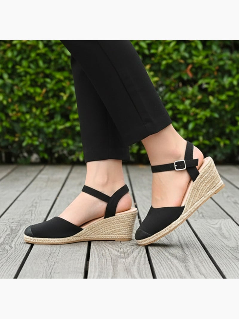 Espadrilles à talon de 6 cm, ultra confortable, semelle à mémoire de forme  Isotoner Noir - Kiabi