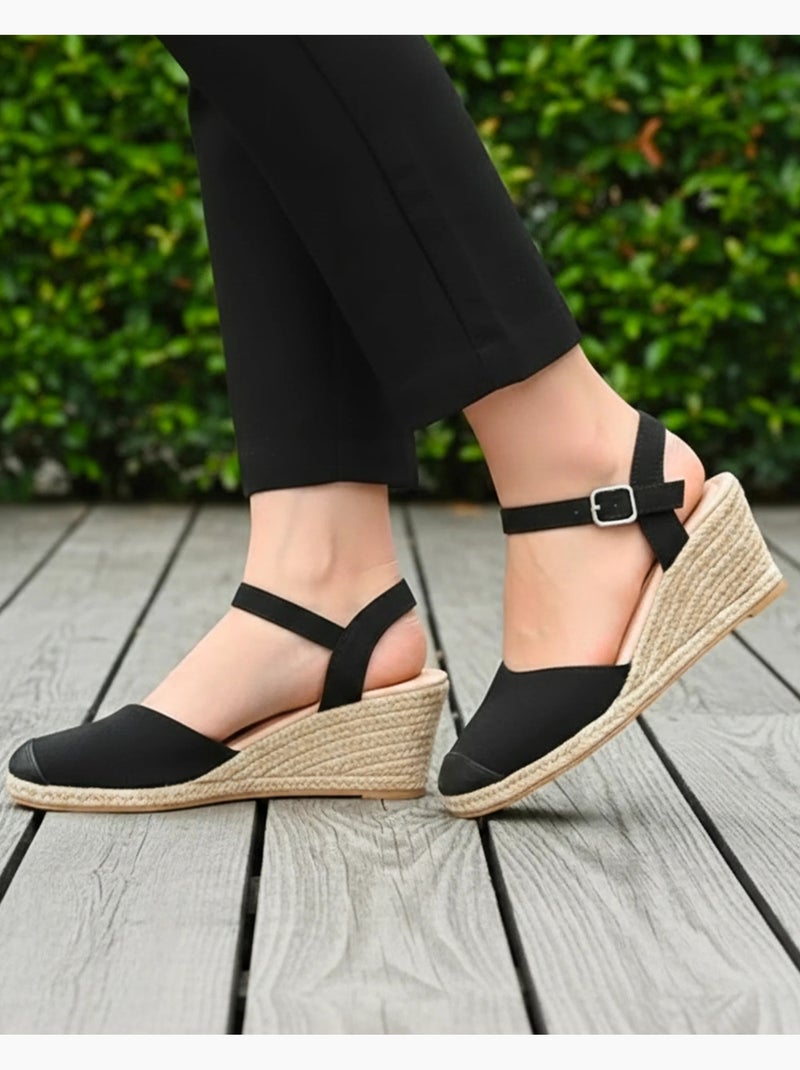 Espadrilles à talon de 6 cm, ultra confortable, semelle à mémoire de forme Noir - Kiabi