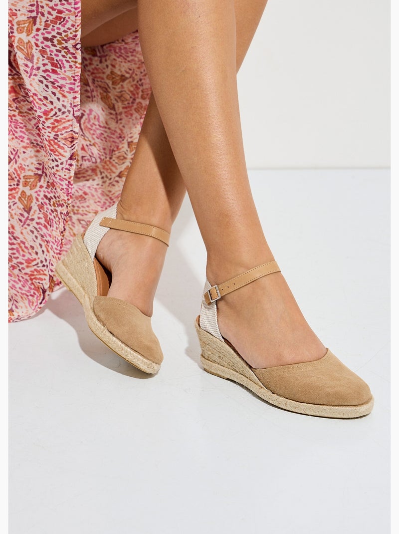 Espadrilles compensées cuir semelles corde - Afibel Beige - Kiabi