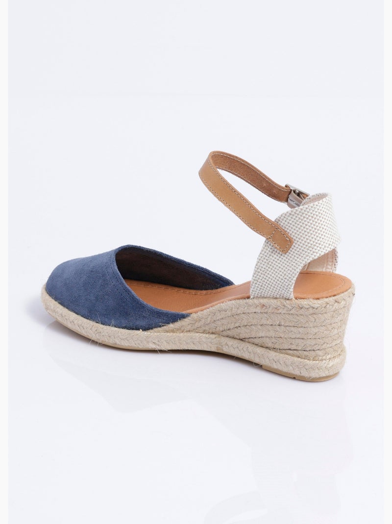 Espadrilles compensées cuir semelles corde - Afibel Bleu - Kiabi