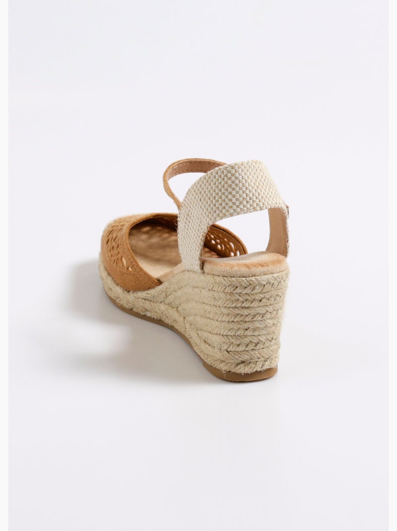 Espadrilles compensées fleurs ajourées Camel - Kiabi