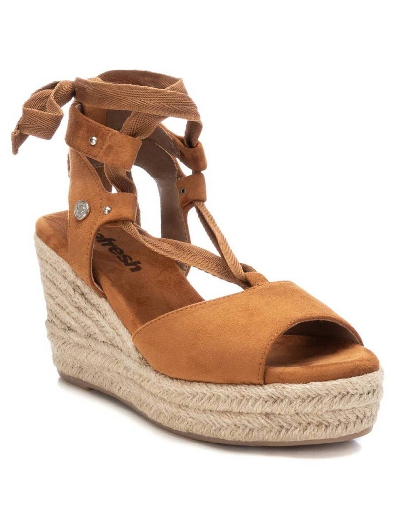 Espadrilles compensées pour femme avec fermeture à rubans Camel - Kiabi