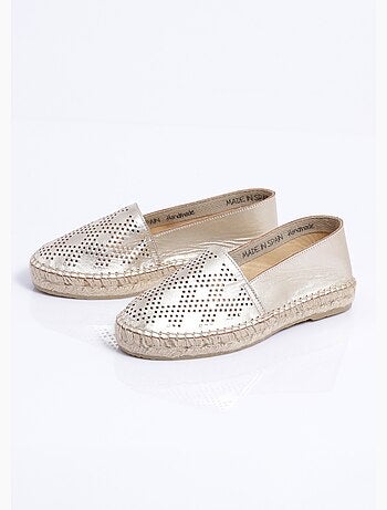 Espadrilles plates cuir perforé semelles corde - Afibel