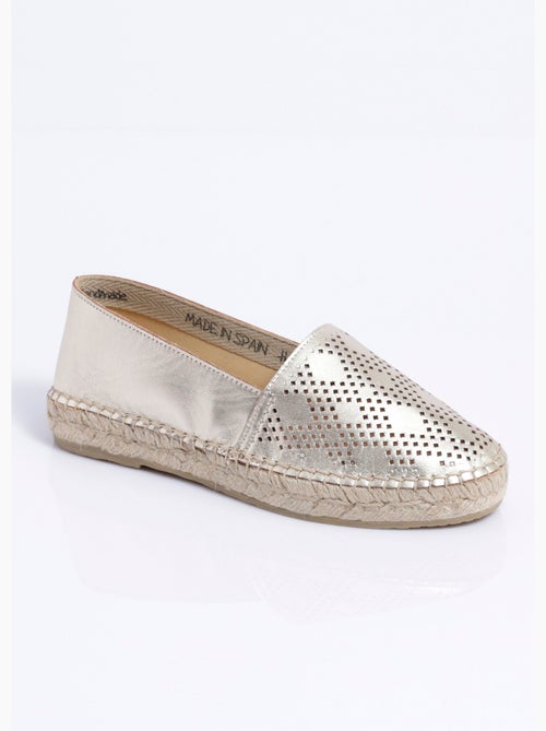 Espadrilles plates cuir perforé semelles corde - Afibel - Kiabi