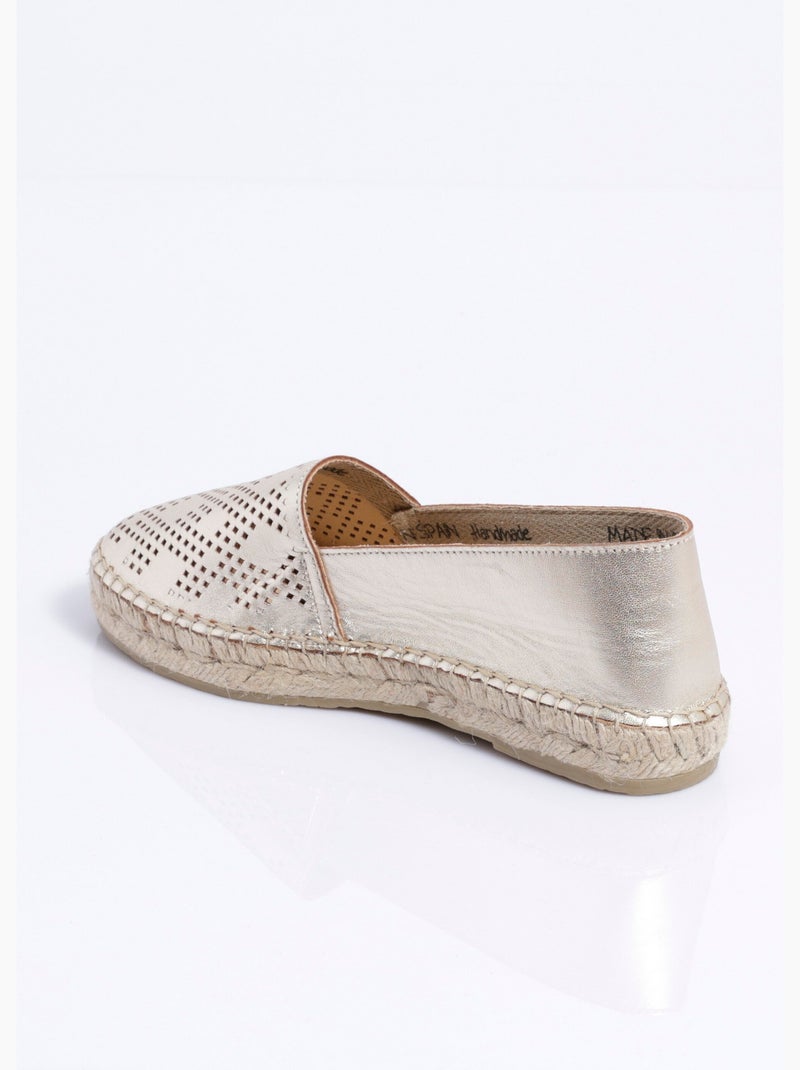 Espadrilles plates cuir perforé semelles corde - Afibel Doré - Kiabi