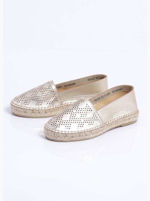 Espadrilles plates cuir perforé semelles corde - Afibel - Kiabi