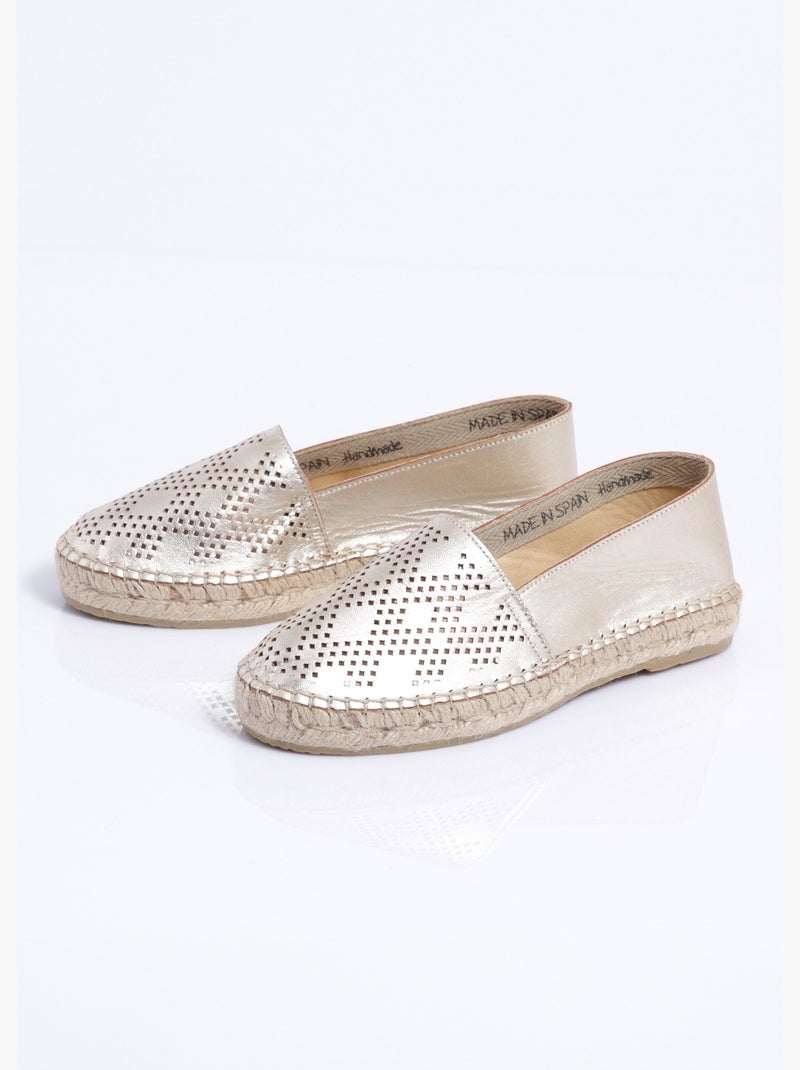 Espadrilles plates cuir perforé semelles corde - Afibel Doré - Kiabi