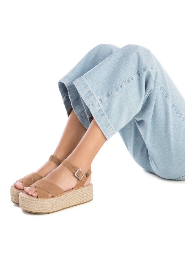 Espadrilles pour femme en cuir Camel - Kiabi