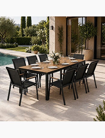 ESPERANCE Salon de jardin 8 places avec table 190cm effet bois