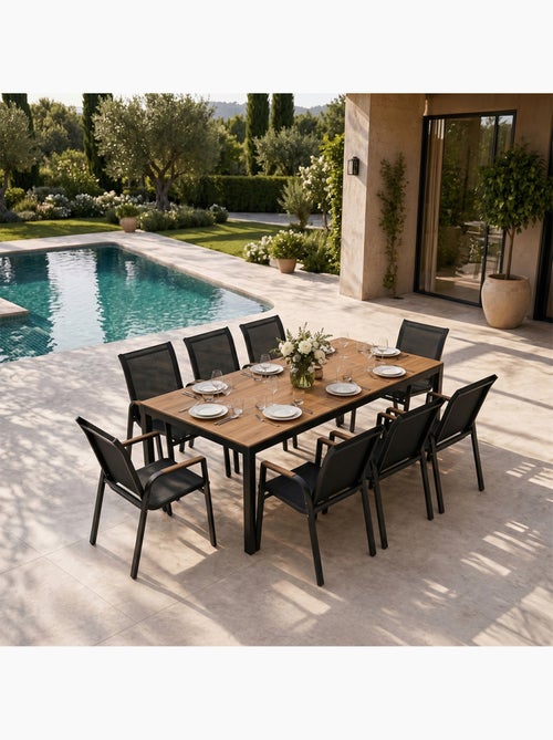 ESPERANCE Salon de jardin 8 places avec table 190cm effet bois - Kiabi