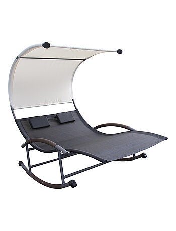 ESSAOUIRA Transat double à bascule avec auvent noir et écru