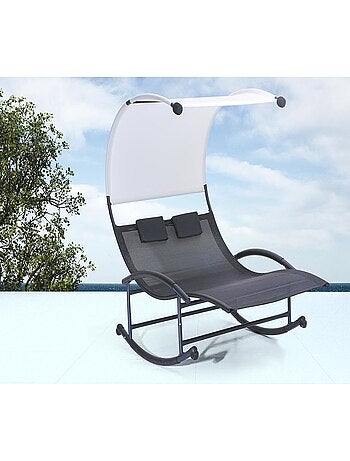 ESSAOUIRA Transat double à bascule avec auvent noir et écru