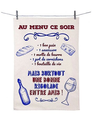 Essuie main en coton décoré au menu ce soir