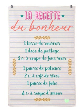 Essuie main en coton décoré la recette du bonheur