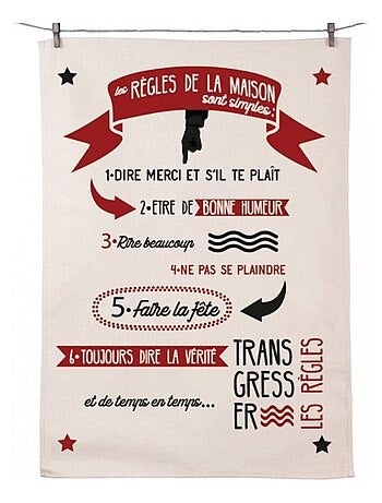 Essuie main en coton décoré règles de la maison