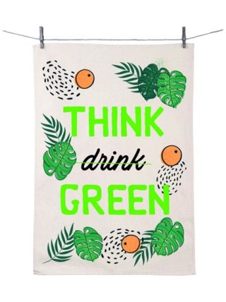 Essuie main en coton décoré think green