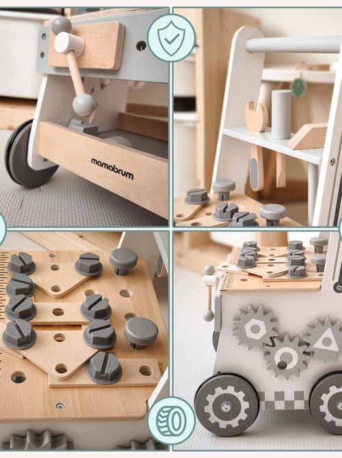 Établi Atelier Bricolage Enfant, Trotteur Bébé Multifonction, Pousse Pousse avec Barre & Roues, Bois - Kiabi