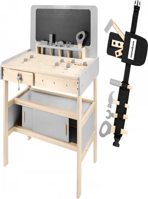 Établi bricolage XXL bois 50 pièces avec ceinture Mamabrum - Kiabi Établi bricolage XXL bois 50 pièces avec ceinture Mamabrum - Kiabi