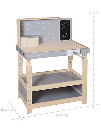 Établi enfant en bois ajustable en hauteur + 38 accessoires ROBA