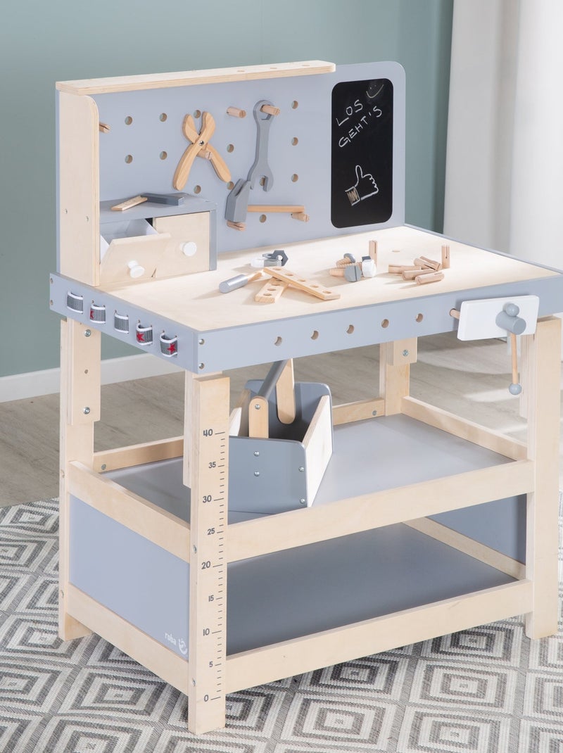 Établi enfant en bois ajustable en hauteur + 38 accessoires  ROBA Gris Beige - Kiabi