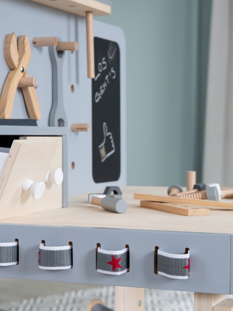 Établi enfant en bois ajustable en hauteur + 38 accessoires  ROBA Gris Beige - Kiabi
