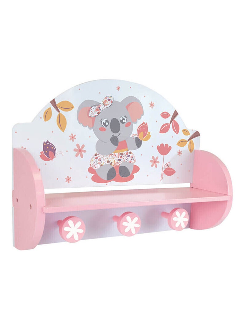 Étagère 2 en 1 porte-manteau Koala Cally Mimi en mdf et pin : 33cm x L 46 com x P 15 cm Rose - Kiabi