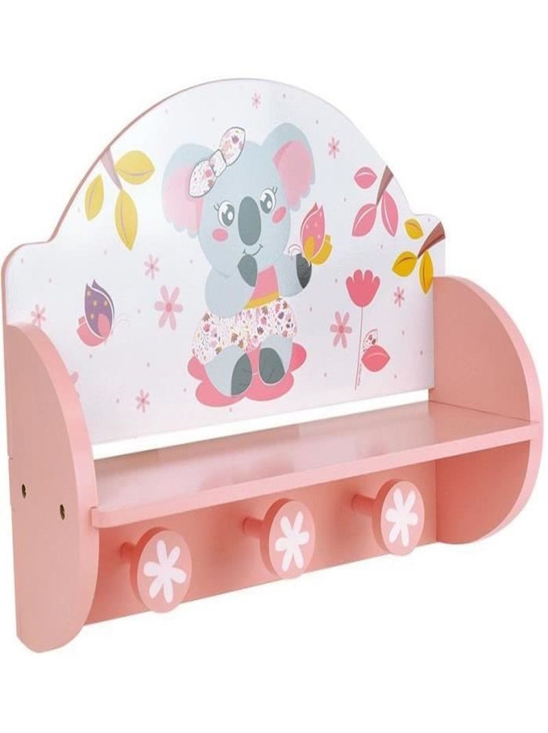 Étagère 2 en 1 porte-manteau Koala Cally Mimi en mdf et pin : 33cm x L 46 com x P 15 cm Rose - Kiabi