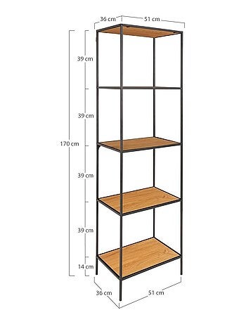 Étagère à 5 étages aspect chêne avec cadre noir 51 - House Nordic