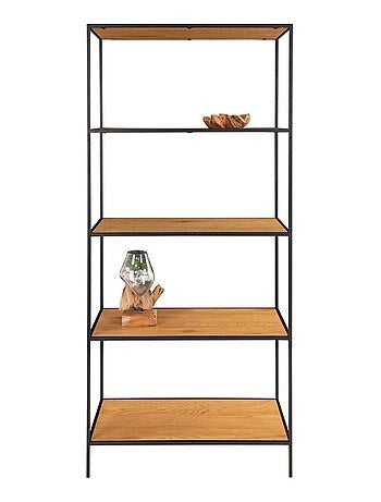 Étagère à 5 étages aspect chêne avec cadre noir 80 - House Nordic