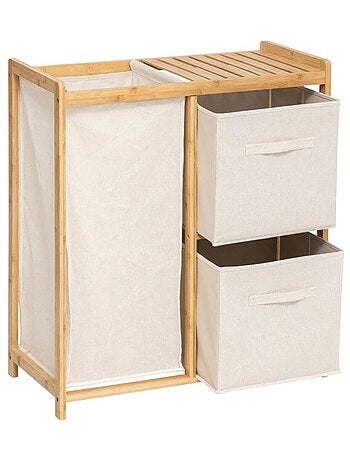 Etagère Bambou avec panier à linge et paniers de rangement