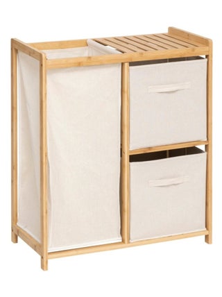 Etagère Bambou avec panier à linge et paniers de rangement