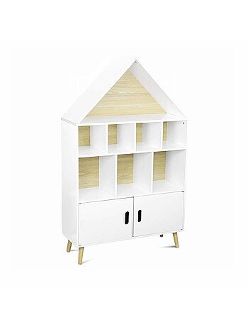 Etagère bibliothèque bois massif 8 compartiments 2 portes Tobias